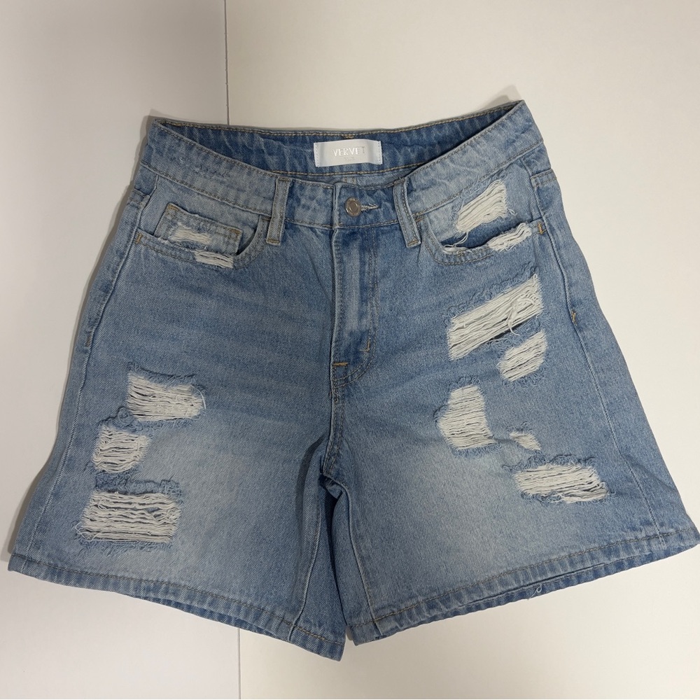 Vervet High Rise Distressed Denim Jean Shorts, Size Small